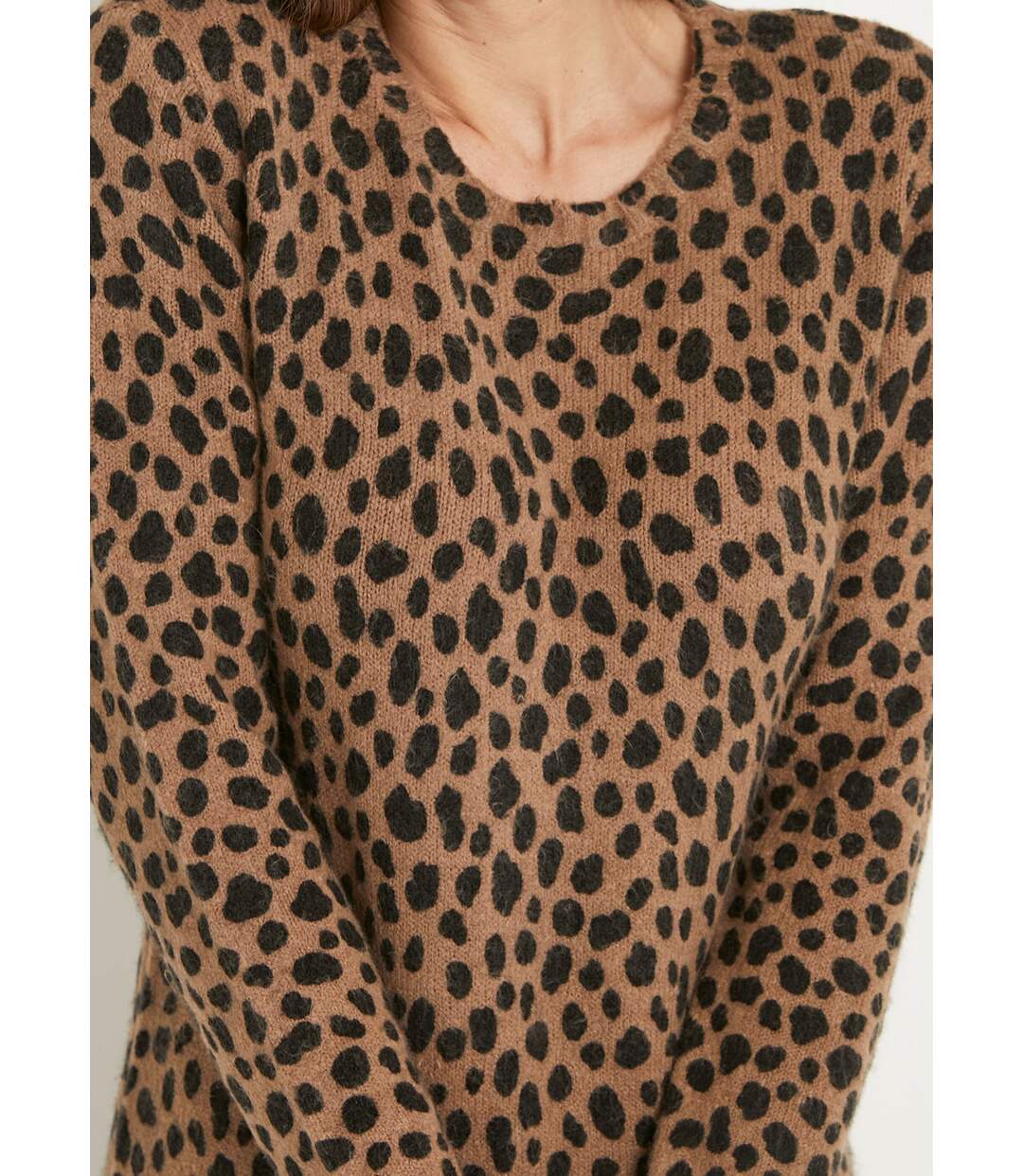 Robe pull chaude courte imprimé léopard-3