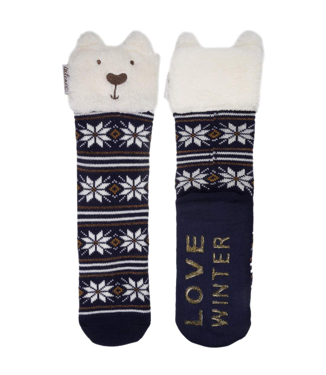 Isotoner Chaussettes d'intérieur femme en maille, doublé sherpa, antidérapante-2