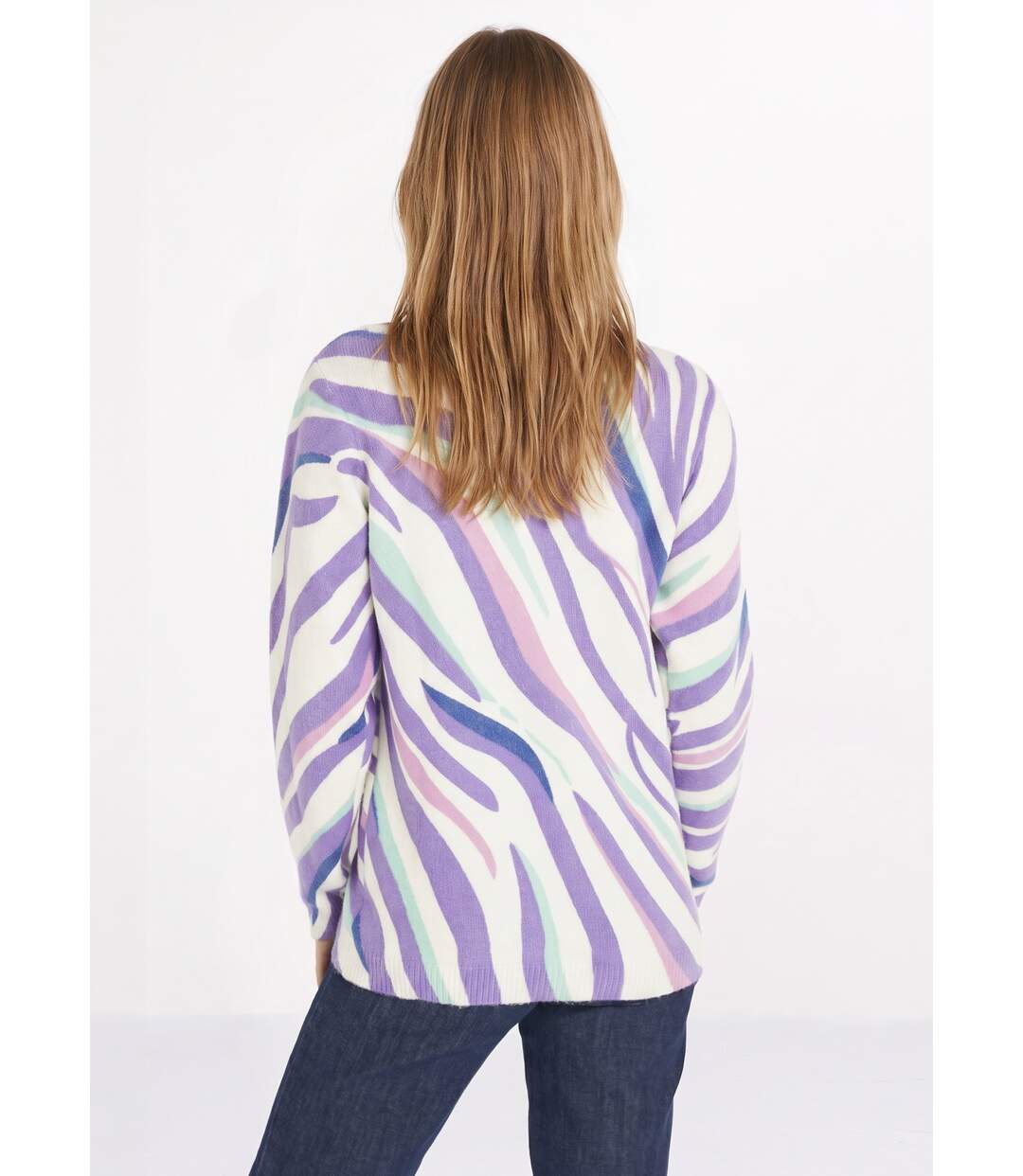 Pull doux court col rond imprimé graphique-2