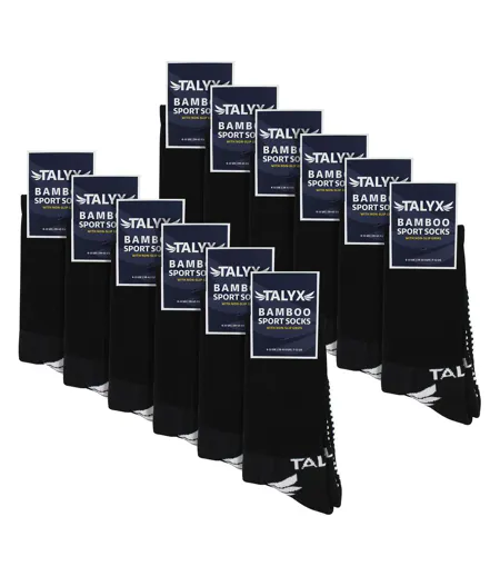 12 Pack Mens Bamboo Crew Grip Socks | Reinforced Heel & Toe Soft Non Slip Socks