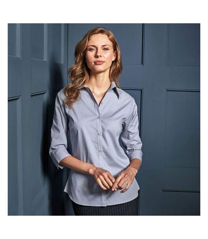 Premier 3/4 Sleeve Poplin Blouse / Plain Work Shirt (Silver) - UTRW1093