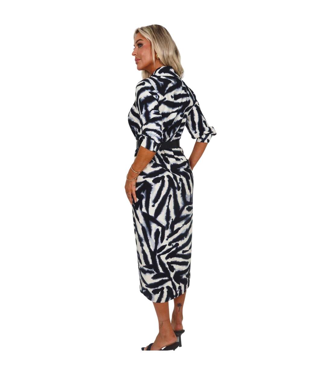 Robe Portefeuille Manches ¾ Motif/style Imprimé Zèbre Femme Noir Blanc AX Paris-3