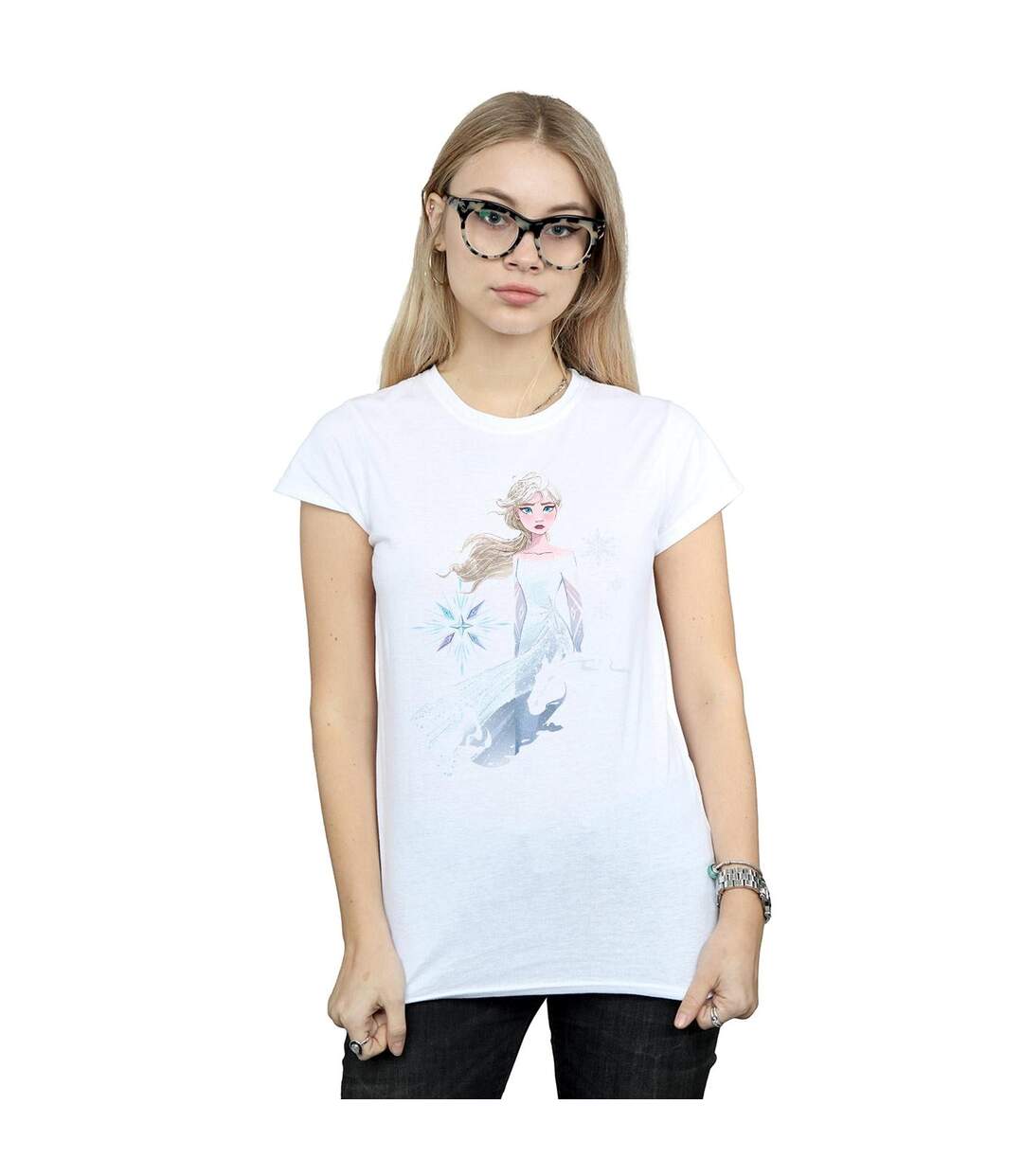 Disney Femmes/Les femmes Frozen 2 Elsa Nokk Silhouette T-Shirt coton (Blanc) - UTBI21652-2