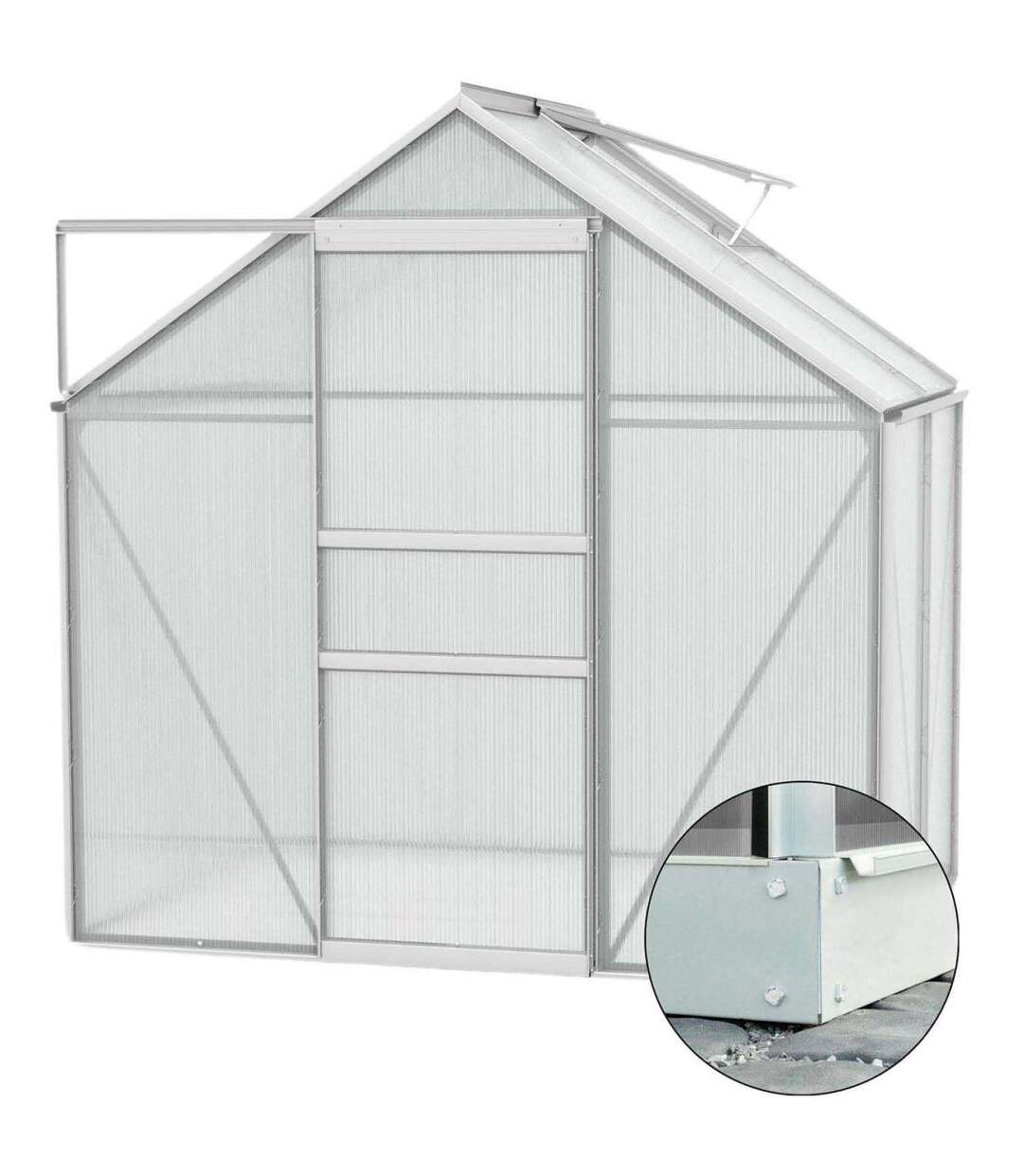 Serre de jardin en polycarbonate 6 mm et aluminium anodisé avec embase Venus Longueur de 195 cm