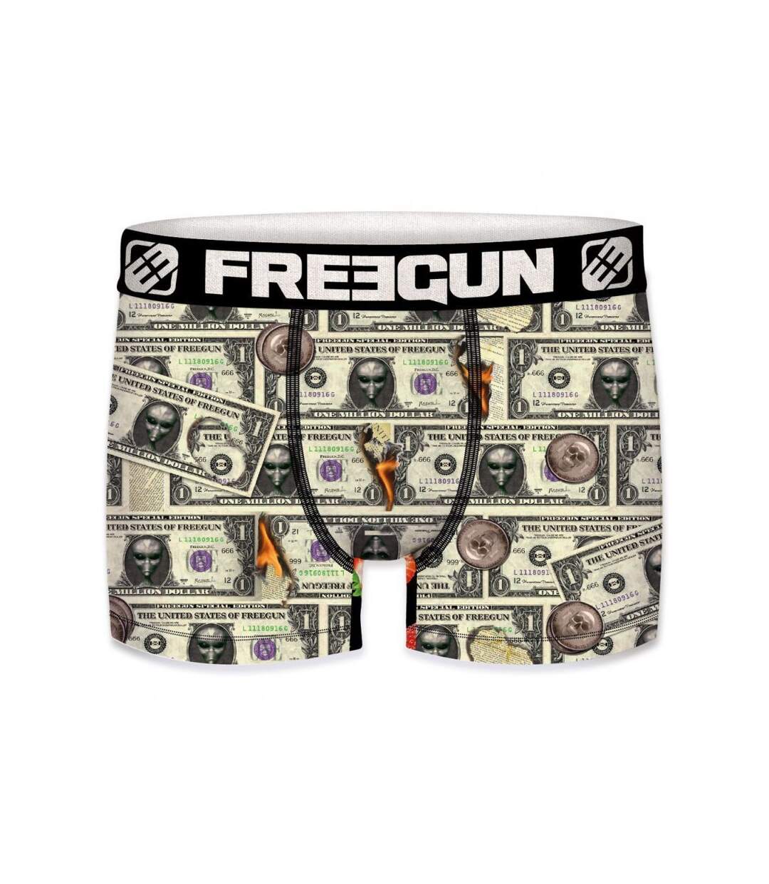 FREEGUN Boxer Homme Microfibre DOLLAR Gris Noir