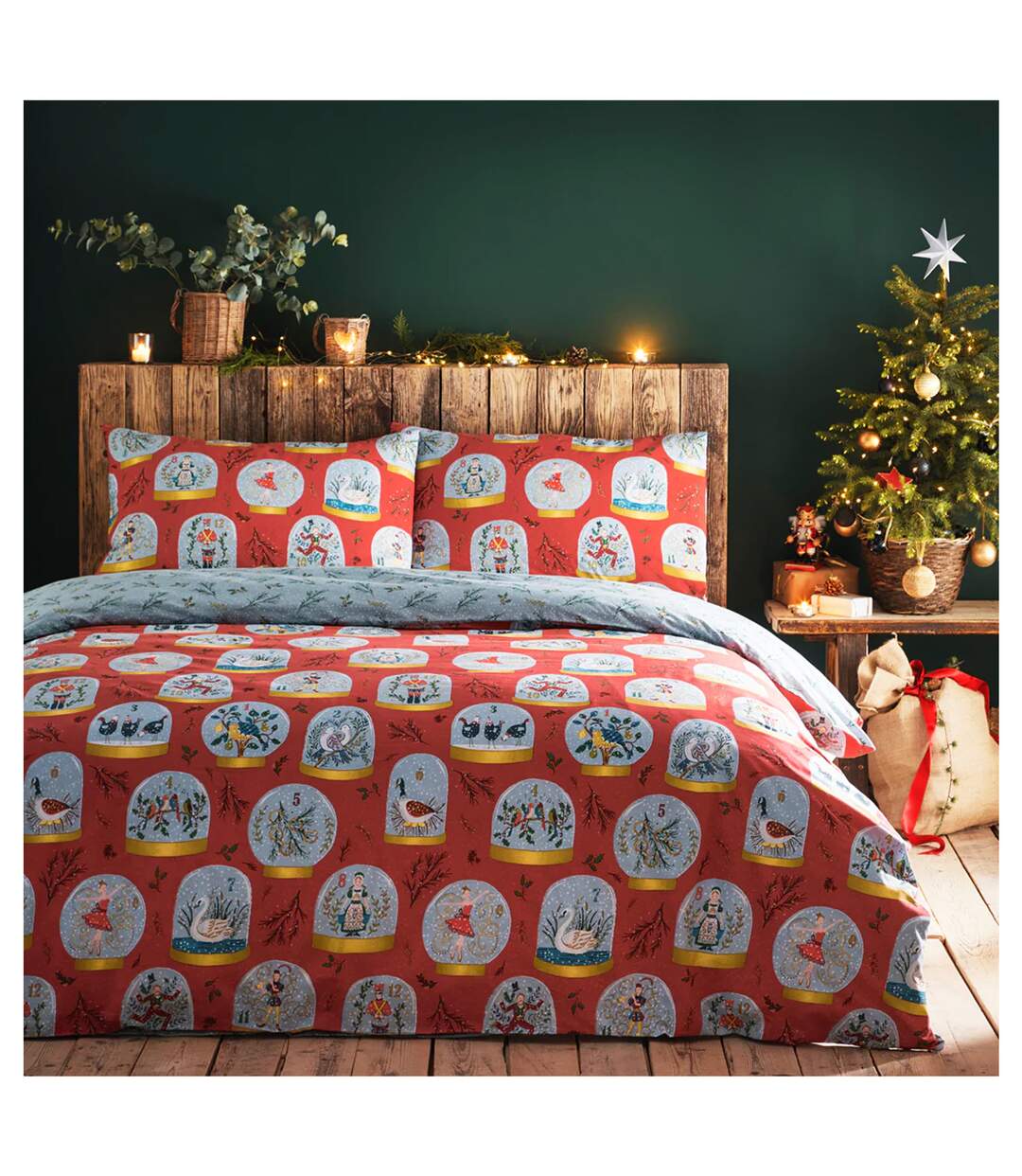 Twelve days of christmas duvet cover set red Furn