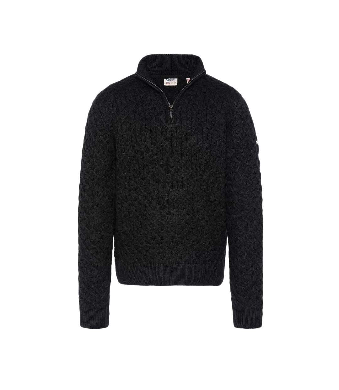 Pull 1/4 de Zip Noir Homme Schott Half - L-1