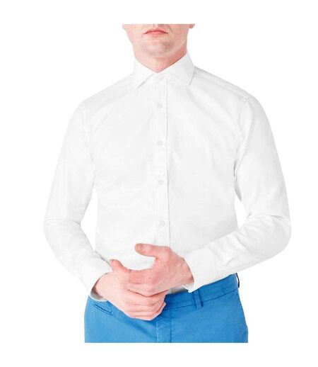 Mens Cotton Twill Long-sleeved Shirt White Haines And Bonner