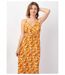 Robe longue femme été fluide GLORIA imprimé fleurs sur fond jaune Coton Du Monde