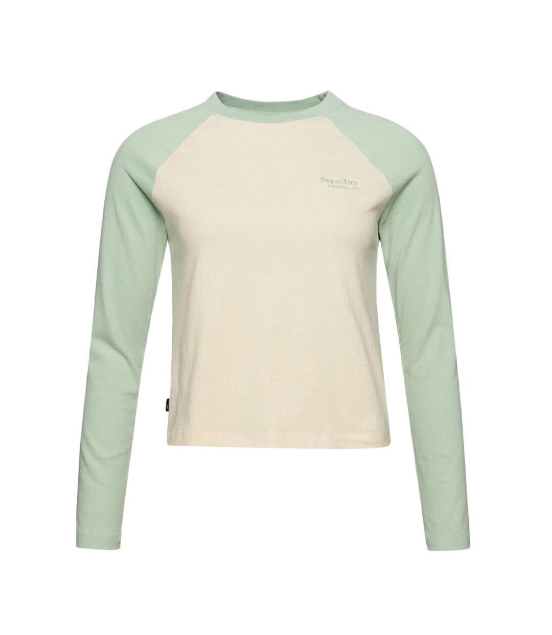 T-shirt Manches Longues Vert/Beige Femme Superdry Baseball - L-1