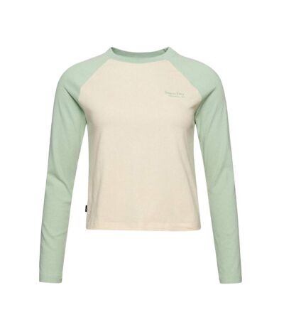 T-shirt Manches Longues Vert/Beige Femme Superdry Baseball - M