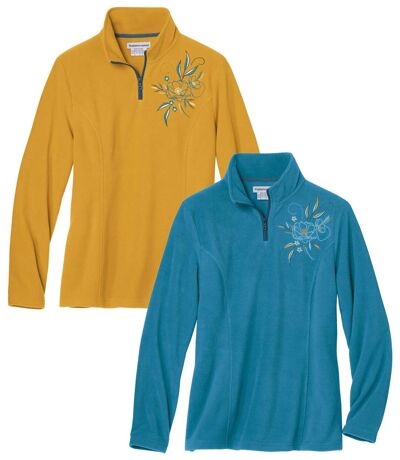 Pack of 2 Women's Microfleece Pullovers - Ochre Blue 