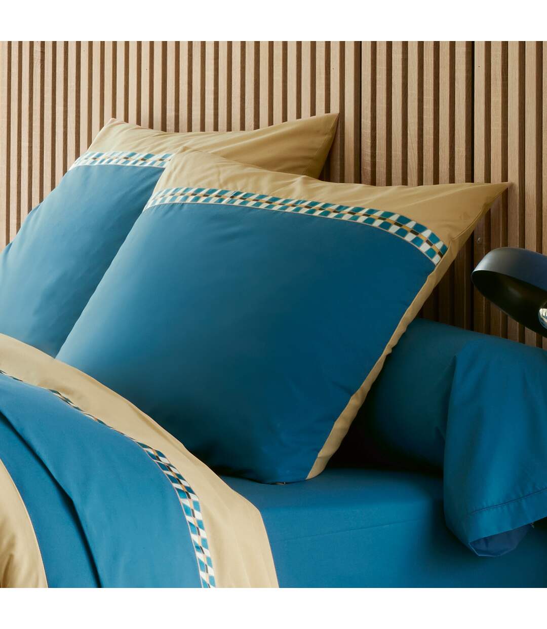 Parure de lit en percale de coton LINOA bleu cobalt Taie 65x65 cm-3