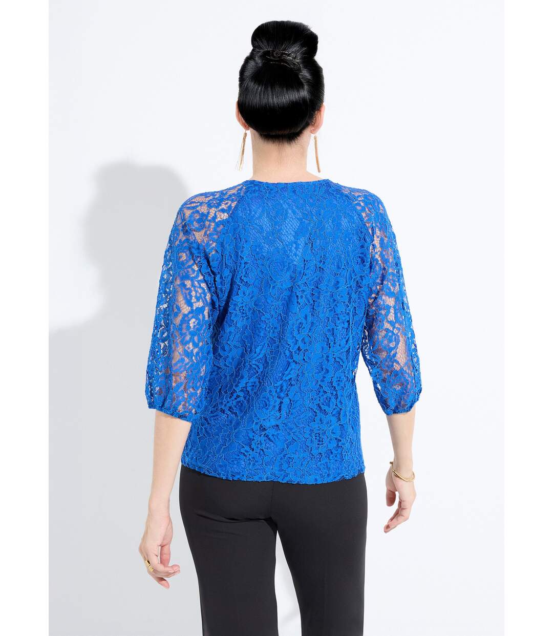 T-shirt dentelle col rond manches 3/4 raglan-2
