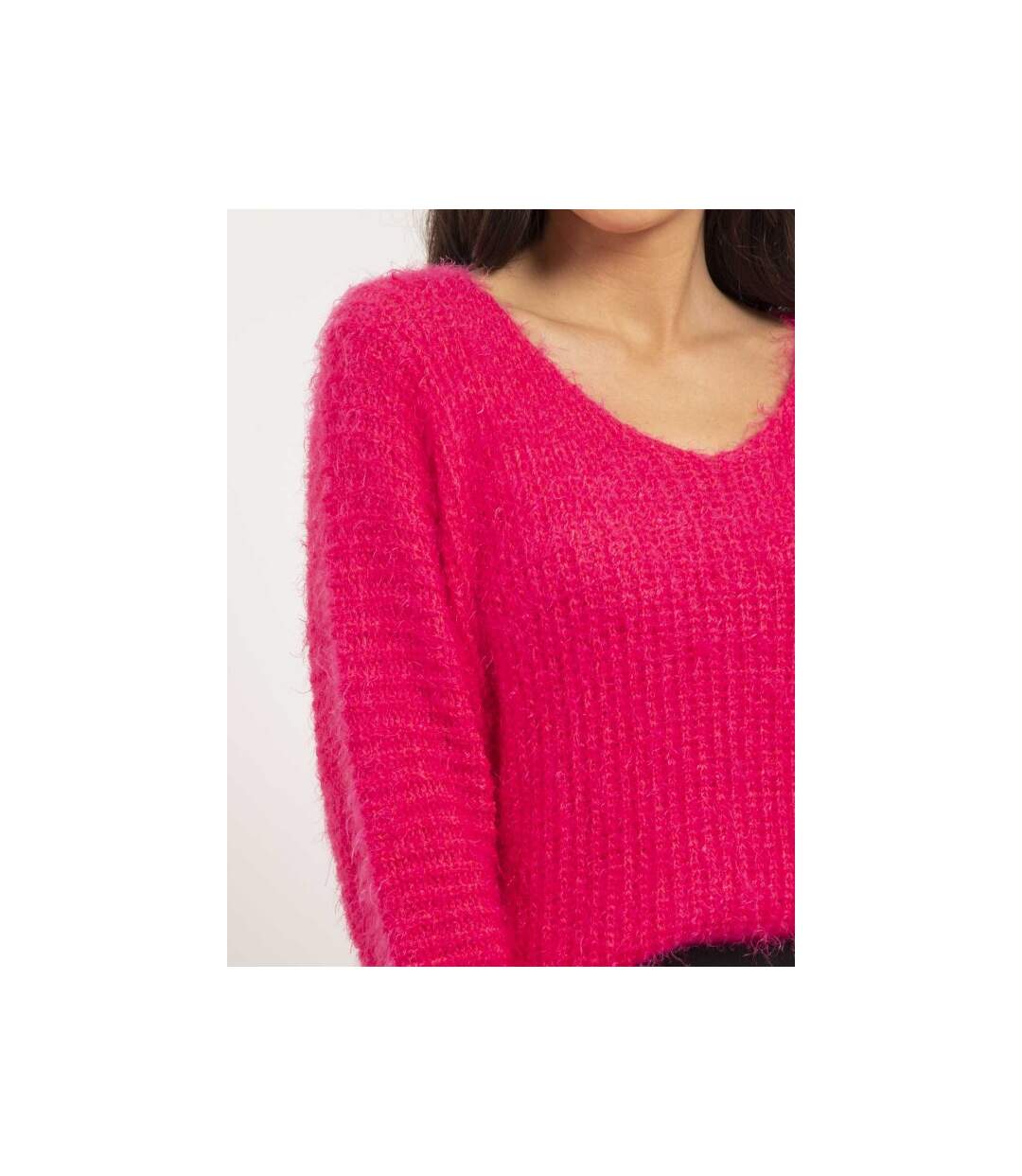 Pull col V maille chenille KRISTINA - Dona X Lisa-3