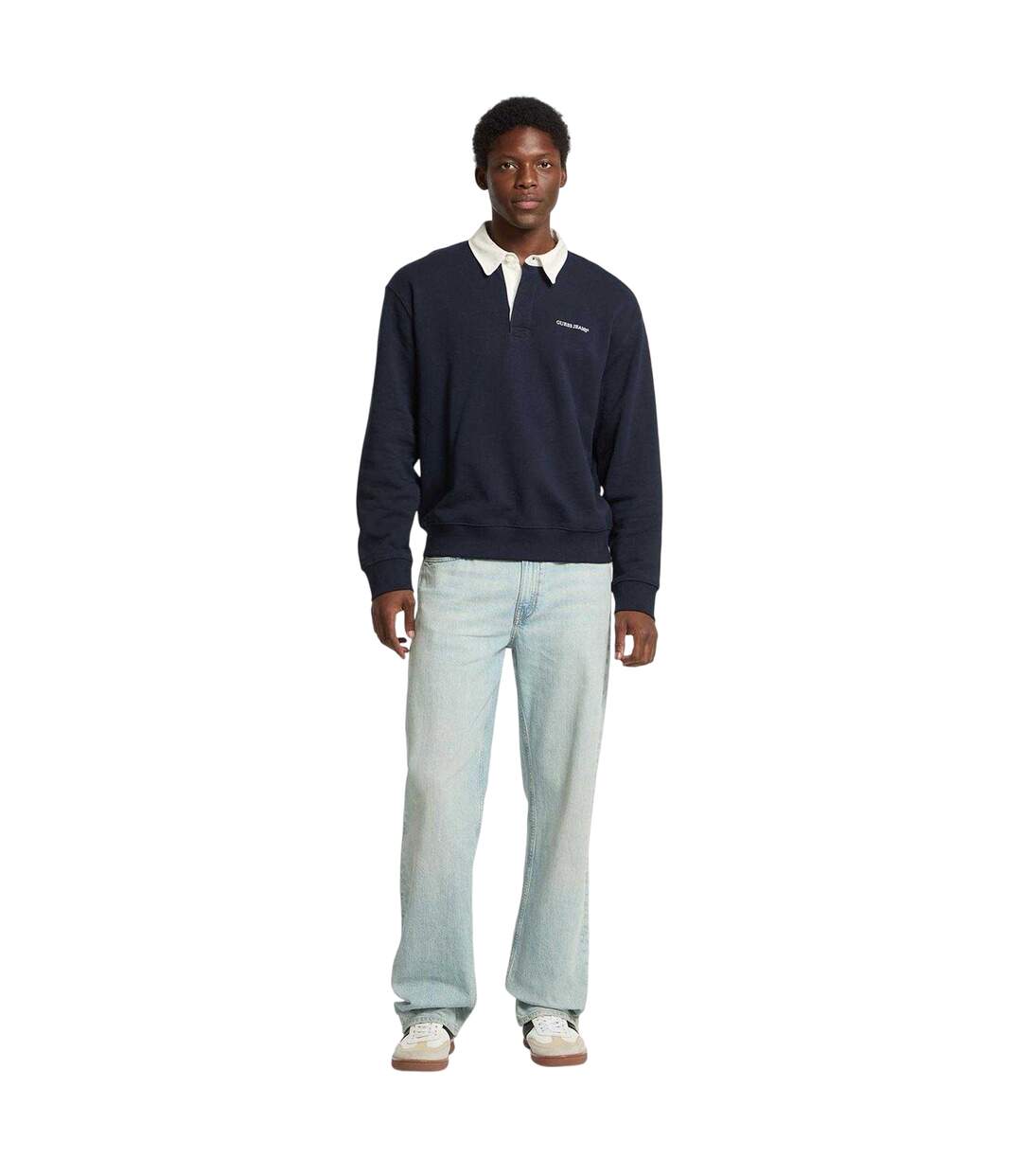 Mens Regular Long-sleeved Rugby Shirt Ocean Blue Guess-4