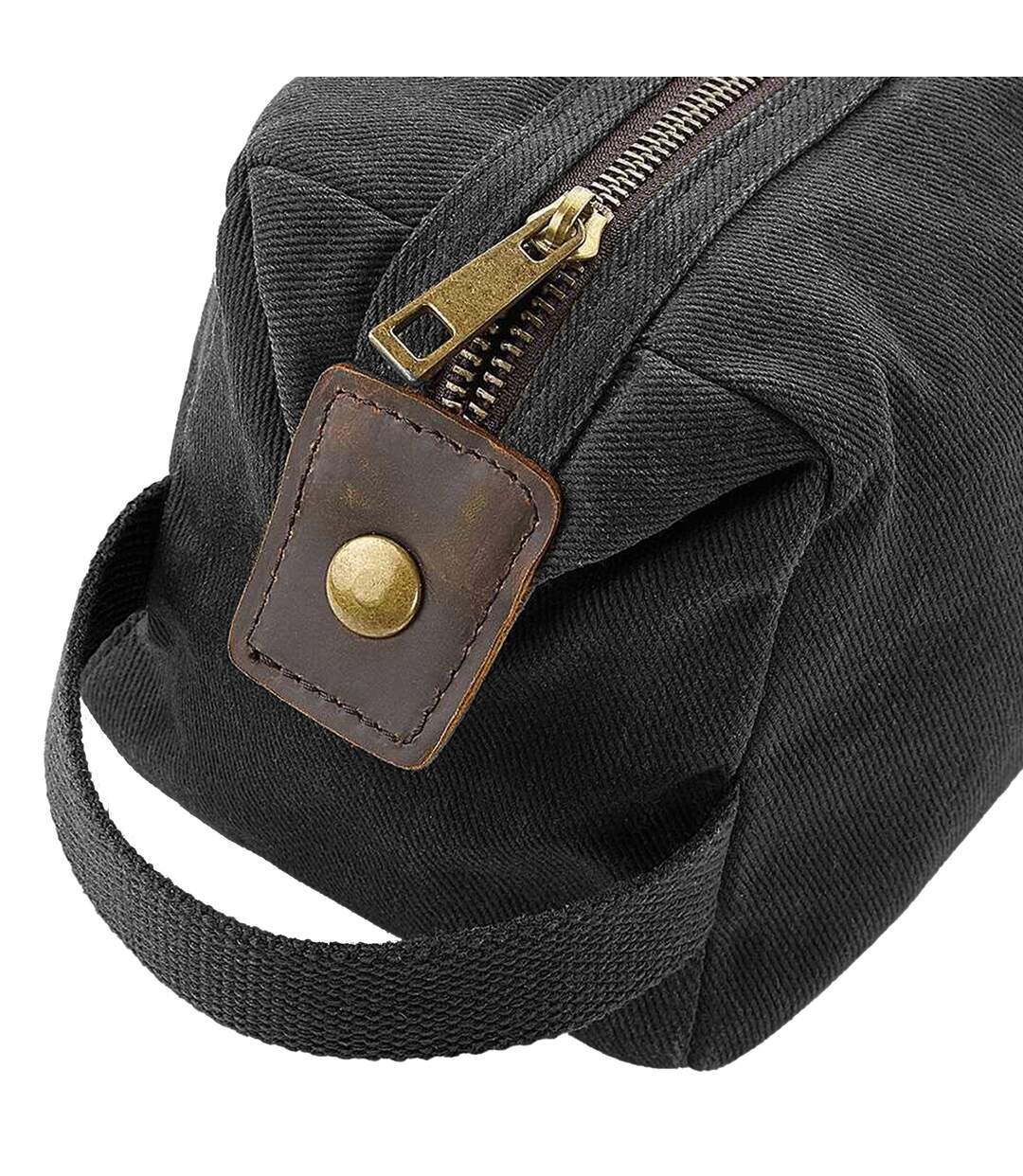 Heritage Leather Accented Waxed Canvas Wash Bag One Size Black Quadra-2
