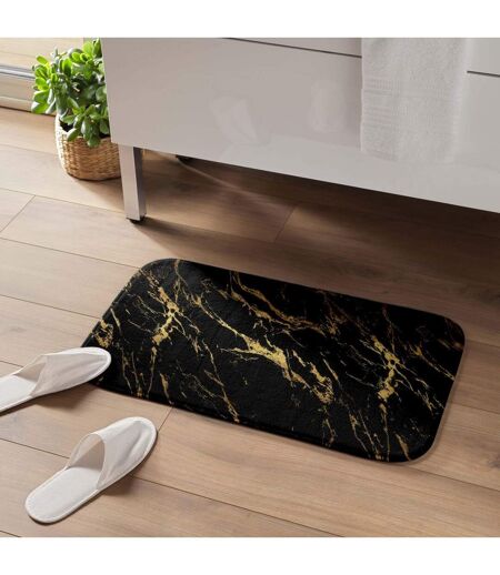 Tapis de Bain Imprimé Aquamarbre 45x75cm Noir & Or