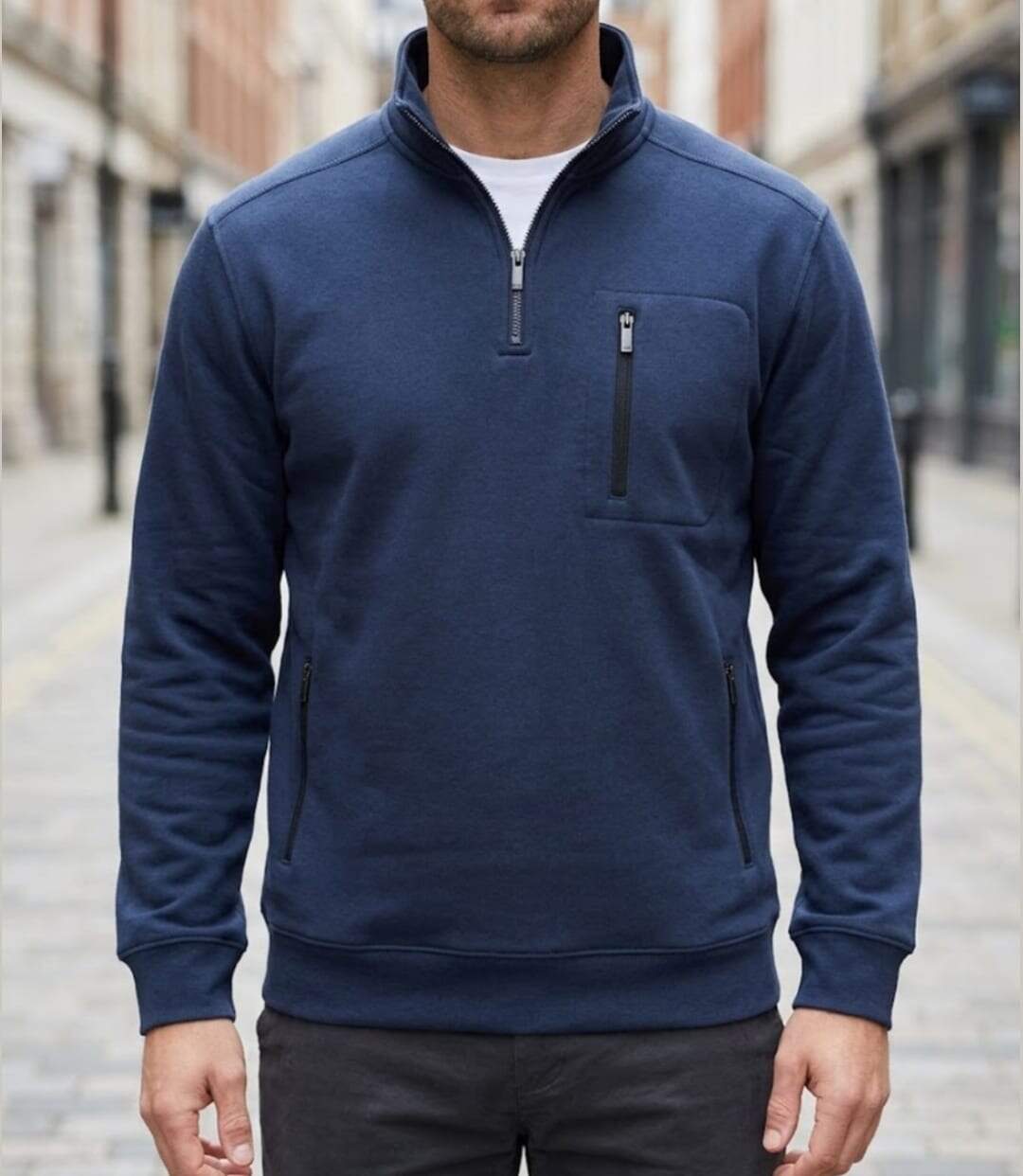 CHALLENGER PRESTON3 — Sweat col camionneur bleu marine : le confort résistant au quotidien-4