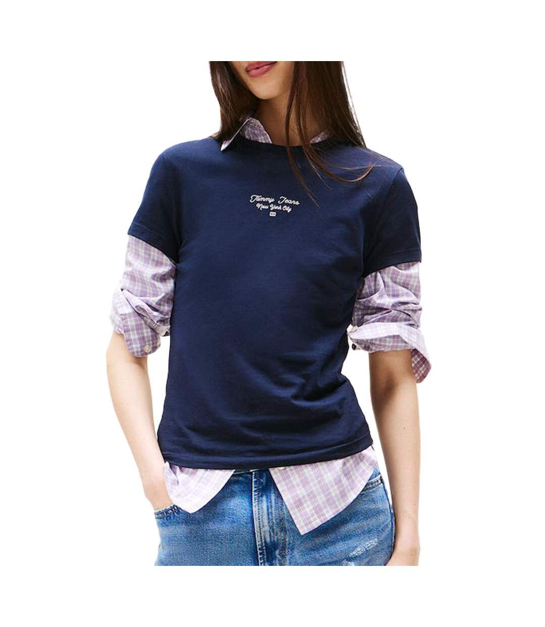 T-Shirt slim marine femme tommy hilfiger logo-1