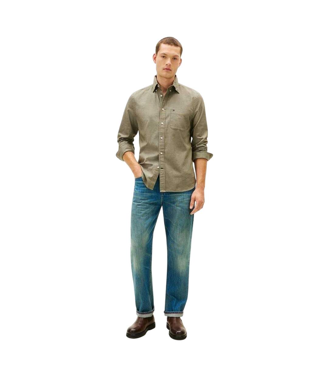 Mens Bedford Long-sleeved Button-down Shirt Olive Tommy Hilfiger-1