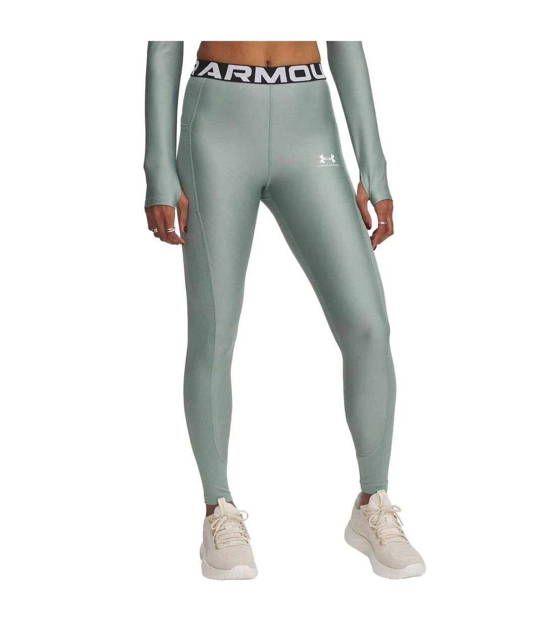 Womens/ladies Heatgear Fitted Leggings Green Under Armour-1