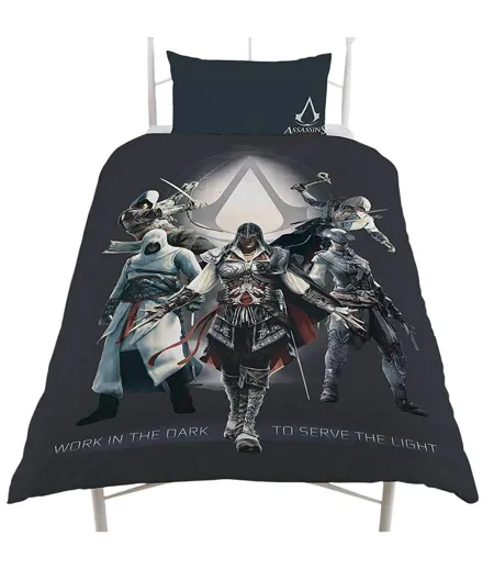 Reversible Duvet Set Black Grey Assassins Creed