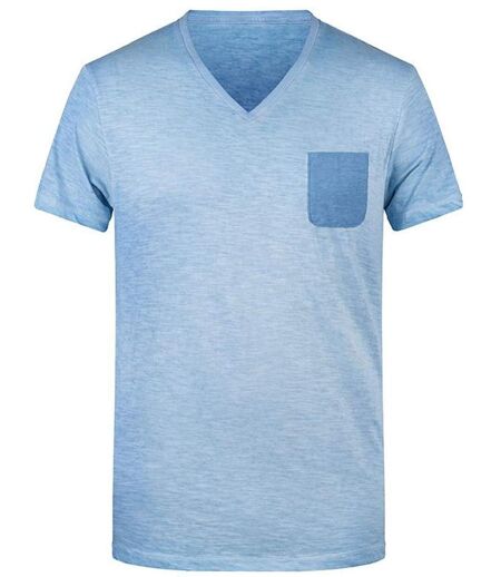 T-shirt bio col V - Homme - 8016 - bleu horizon
