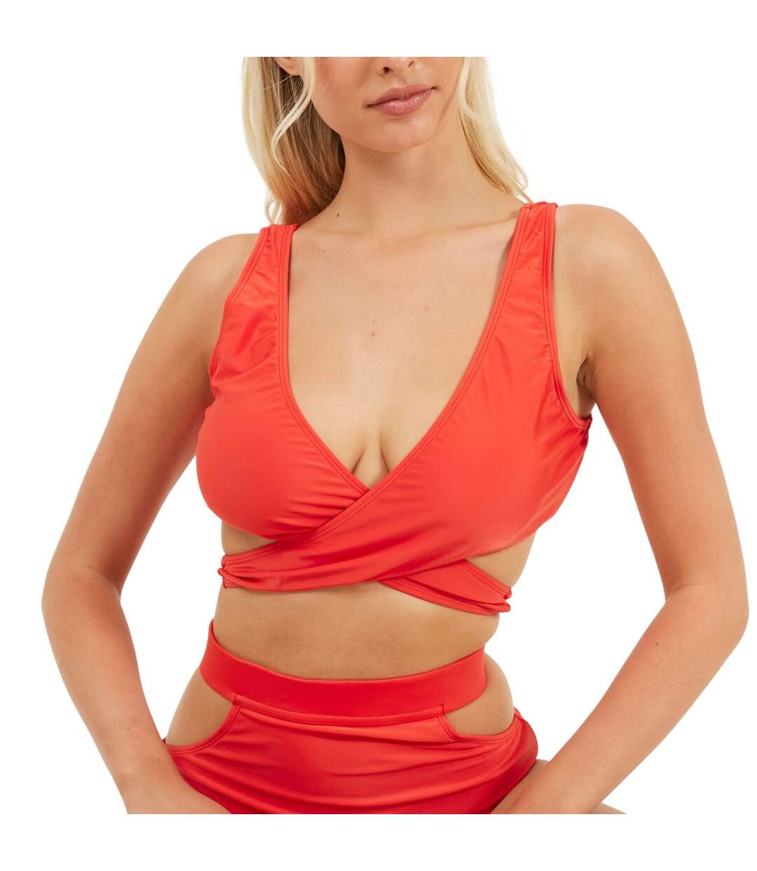 Womens/ladies Wrap Front Bikini Top Red Brave Soul-4