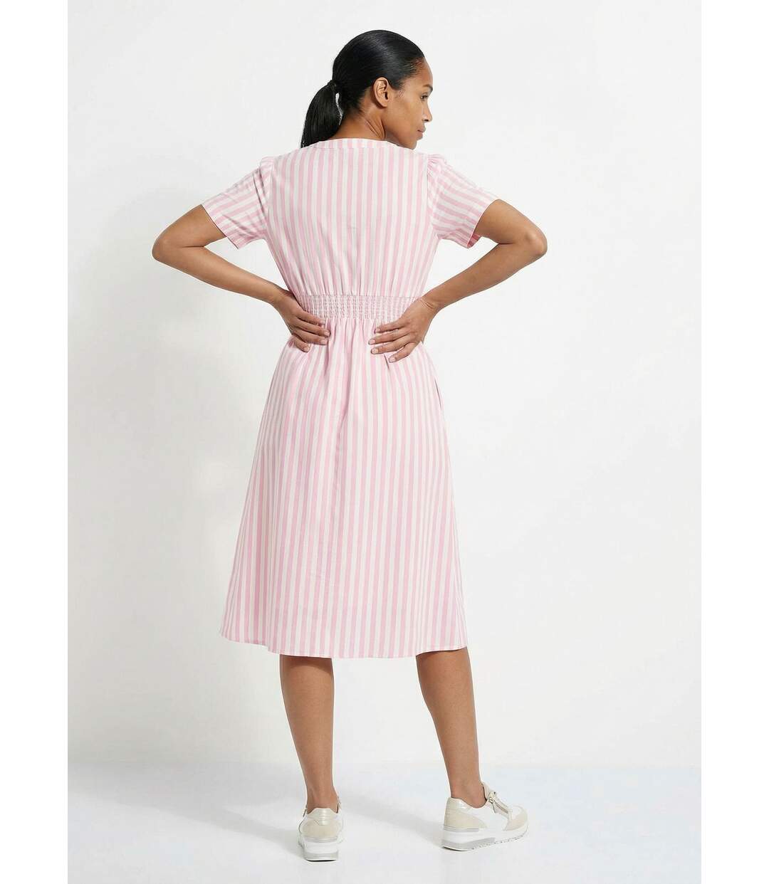 Robe taille haute pur coton à rayures-2