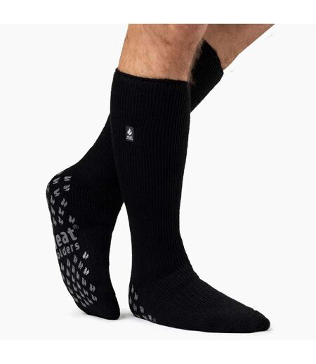 Mens Winter Fleece Lined Knee High Slipper Socks with Anti Slip Grippers