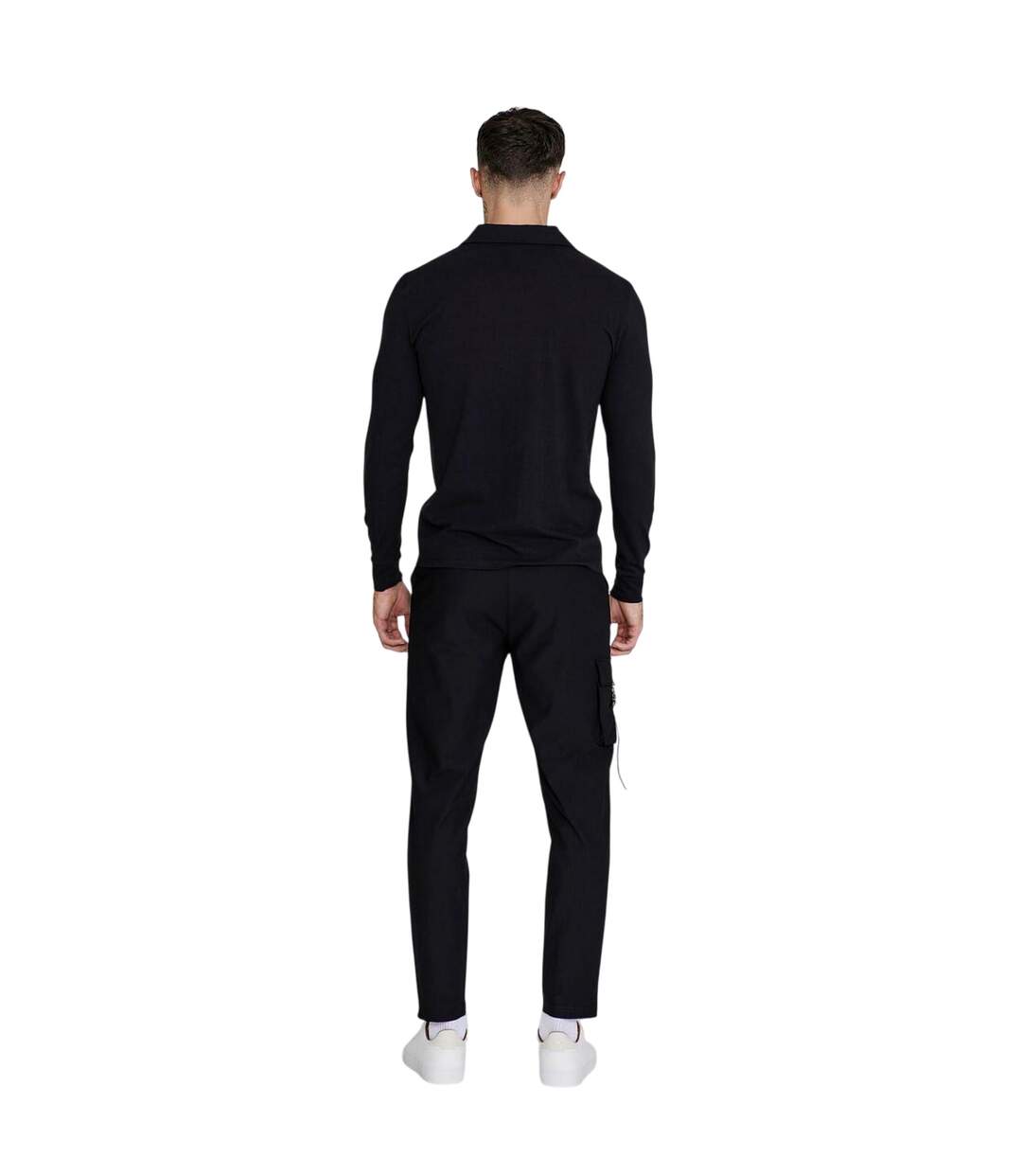 Mens Slim Long-sleeved Polo Shirt Black SikSilk-3