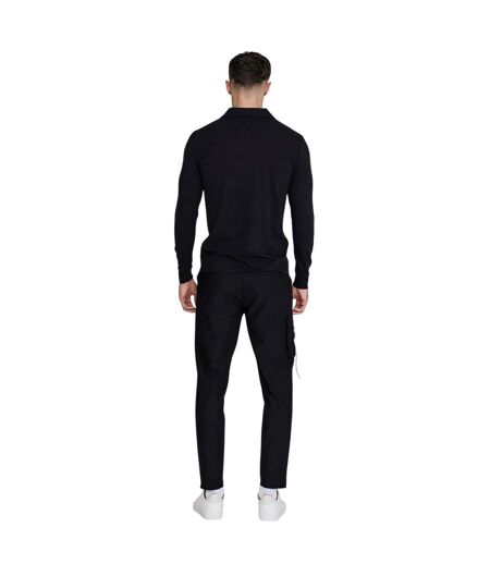 Mens Slim Long-sleeved Polo Shirt Black SikSilk