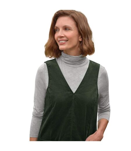 Womens/ladies Stretch V Neck Pinafore Dress Woodland Green WoolOvers