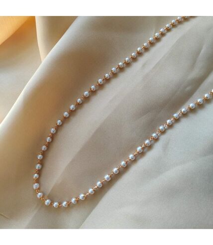 Single Strand Ethnic Beaded Brass Lightweight Unisex White Pearl Mala Necklace