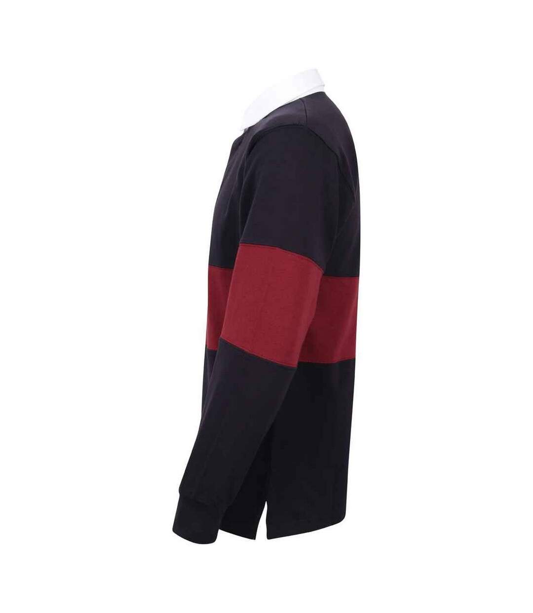 Unisex adult panelled rugby shirt navy/burgundy Front Row