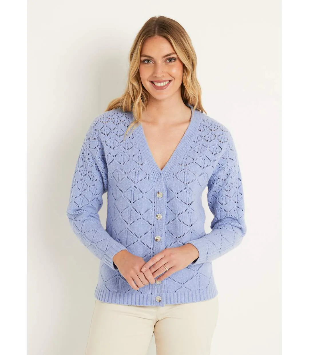 Gilet court ajouré col V boutonné uni-1