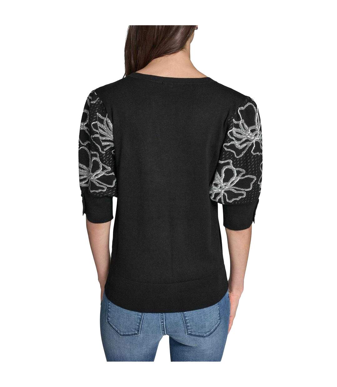 Womens/ladies Knitted Puff Sleeve Top Black Karl Lagerfeld-3