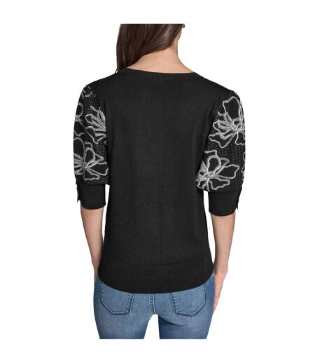 Womens/ladies Knitted Puff Sleeve Top Black Karl Lagerfeld