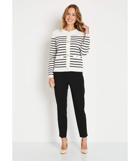 Gilet cardigan rayé court boutonné col rond