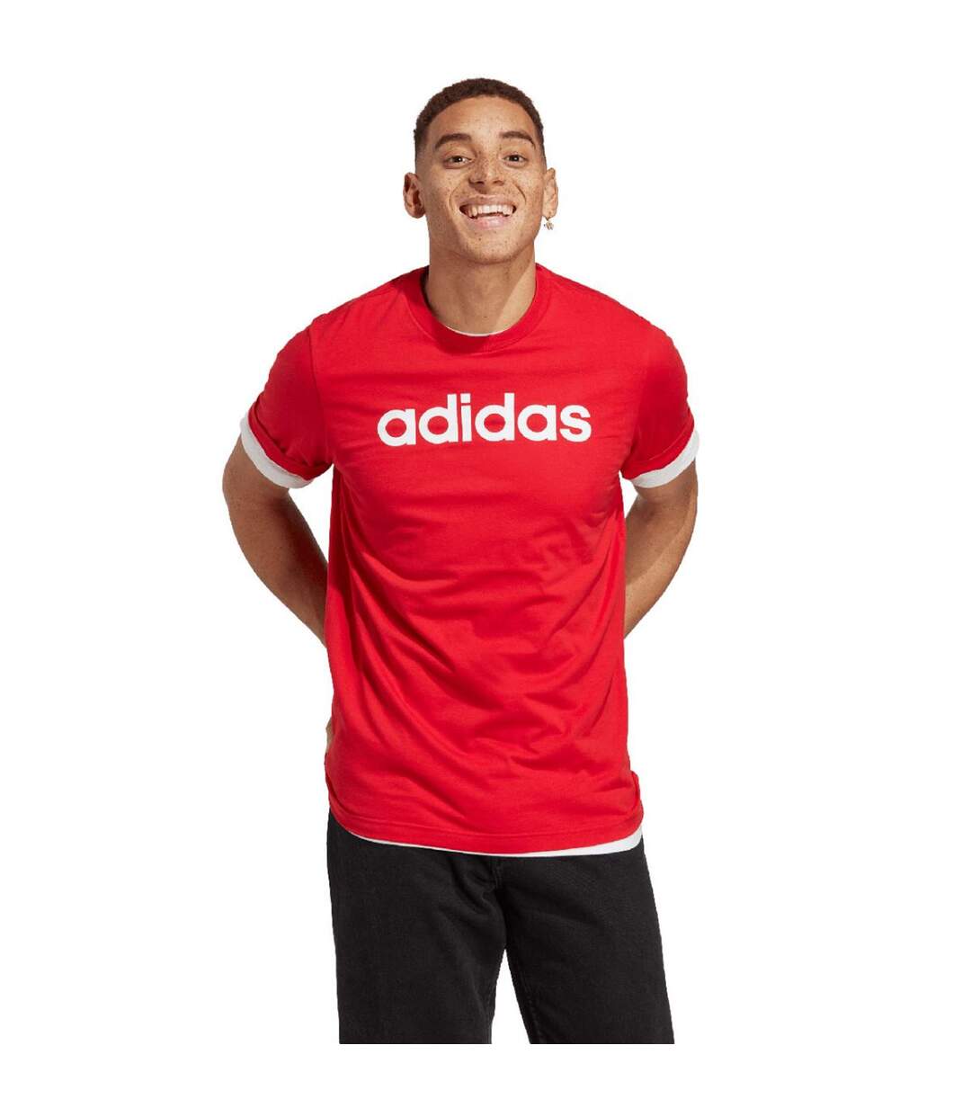 T-shirt Style Logo Brodé Essentials Linear Homme Rouge Adidas-4