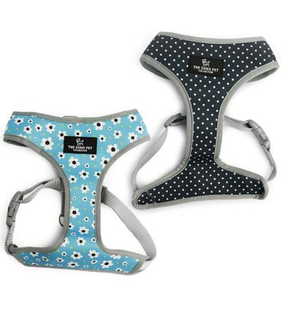 Soho daisy & polka dot reversible dog harness 23cm 38cm blue/black Ancol