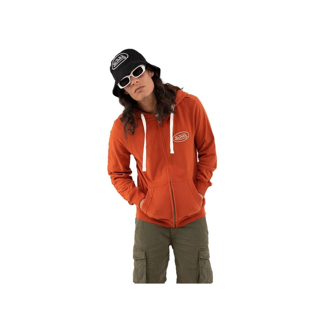 Sweat zippé avec capuche homme molletonné avec borderie en coton Camp Vondutch-1