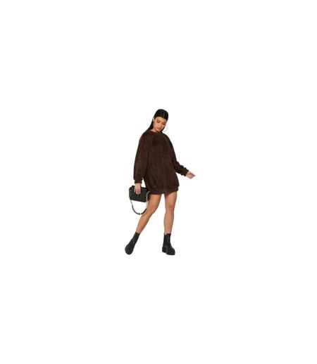 Womens/ladies Borg Jumper Dress Chocolate Missy Empire