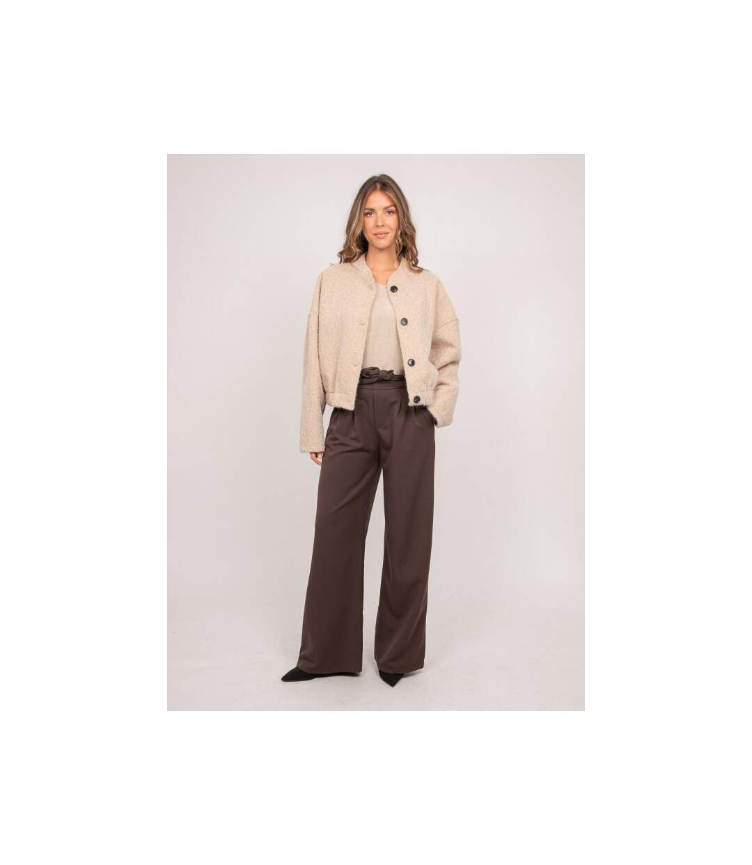 Blouson court en maille poil long boutonné UVINA - Dona X Lisa-4