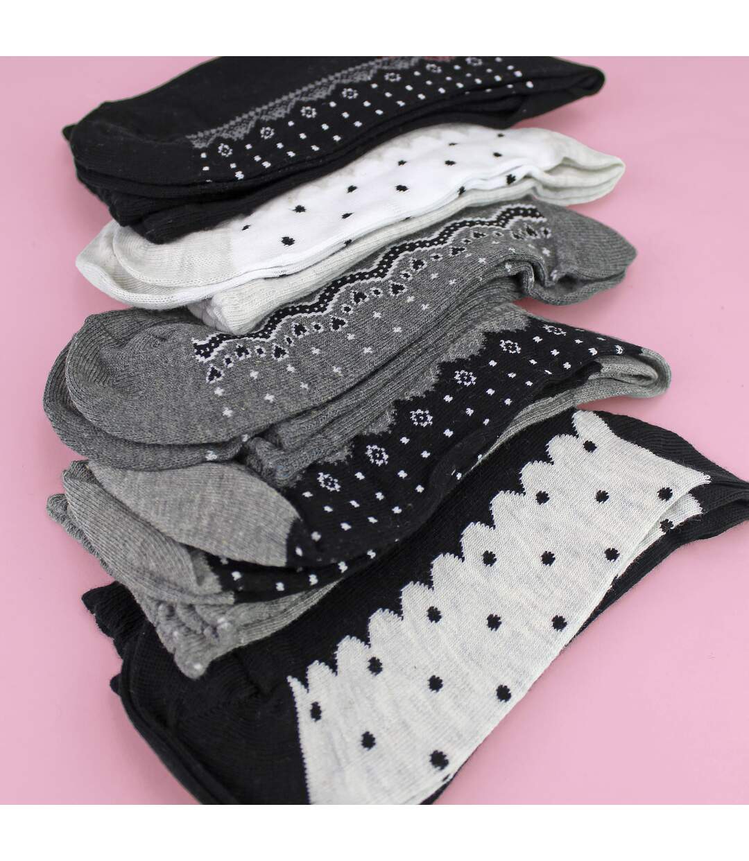 Sock Snob - 5 Paires de Chaussettes Femme à Dentelle et Pois en Coton Doux-5