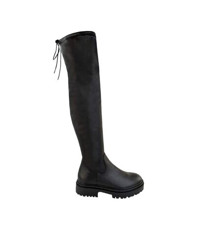 Womens/ladies dawn chunky pu knee-high boots black Where´s That From