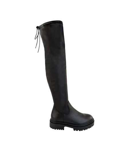 Womens/ladies dawn chunky pu knee-high boots black Where´s That From
