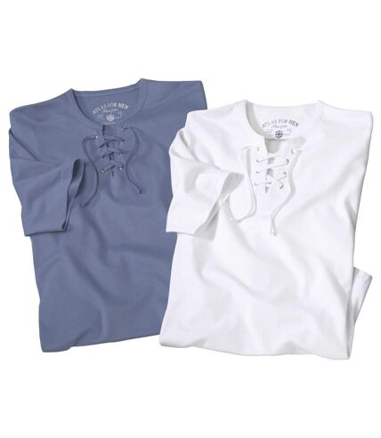Pack of 2 Men's Pacific Lace-Up T-Shirts - White Blue