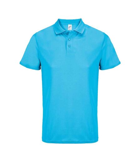 Unisex adult pitcher recycled polyester polo shirt aqua SOLS